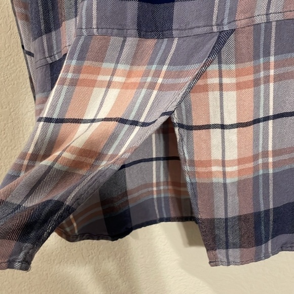 BeachLunchLounge Women Button Front Top Small Purple Plaid Flannel Fly Away Back - Picture 5 of 16